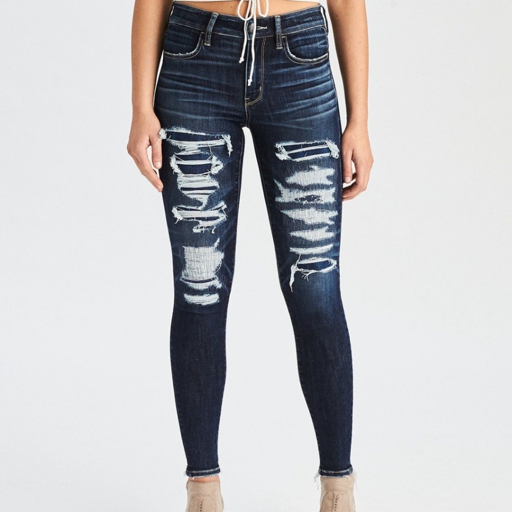 American eagle high rise patch jeans
